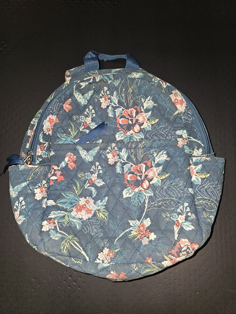 Floral Quilted Blue Mini Backpack — Women - BG1